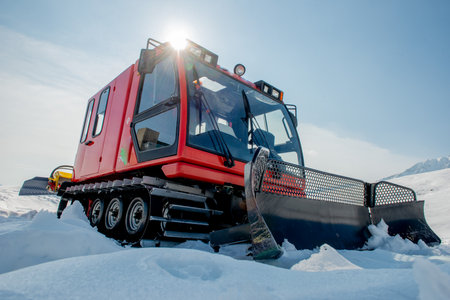 The snowcat is a tracked motor vehicle designed to move on snow.の写真素材