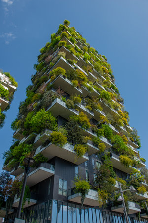 Milan Italy 14April2025: The Bosco Verticale is the prototype building of a new architecture of biodiversity, which places at the center not only man, but the relationship between man and other living speciesの写真素材