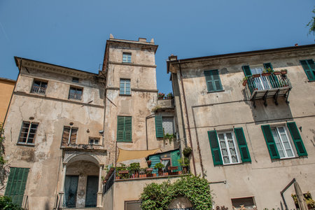 Ancient colored houses in the ancient village of Finalborgoの写真素材