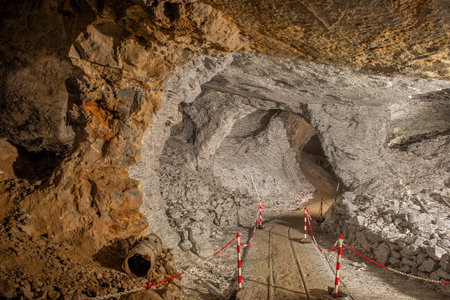 Dossena, Italy, July 12, 2025: Interior of the now-disused copper mine. It has become a site for...