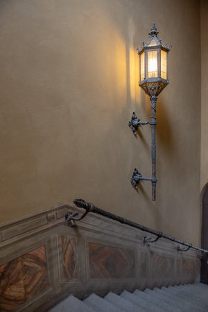 Antique lamp hand-chiseled by craftsmanの写真素材