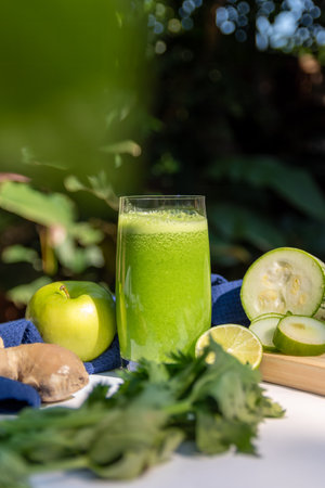 Healthy green smoothie with celery, apple and cucumberの写真素材