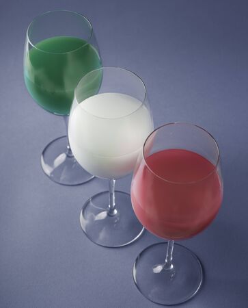 three glasses italy flag on the blue backgroundの写真素材
