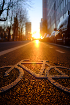 Bike lane in sunriseの写真素材