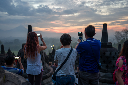 The Borobudur temple at sunriseの写真素材