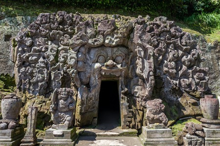The entrance to the Goa Gajah cave in Baliの写真素材