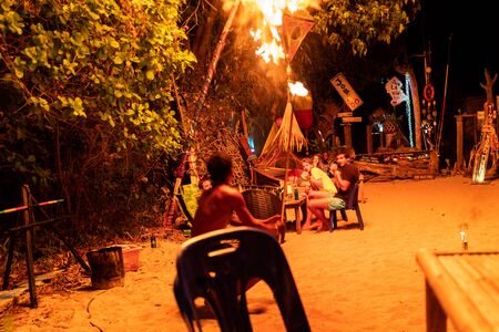 Koh Lipe, Thainald - February 19, 2019: A Fire-Eater performing at the beach of Koh Lipe.のeditorial素材
