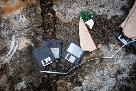 Malacca, Malaysia - February 28, 2019: Old vintage floppy disk lay on ground.のeditorial素材
