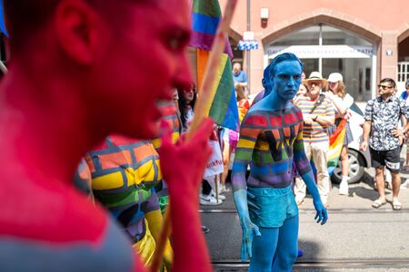 Frankfurt, Germany - July 20, 2019: People are celebrating at the Christopher Street Day in Frankfurt.のeditorial素材