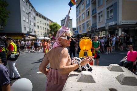 Frankfurt, Germany - July 20, 2019: People are celebrating at the Christopher Street Day in Frankfurt.のeditorial素材