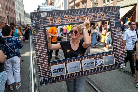 Frankfurt, Germany - July 20, 2019: People are celebrating at the Christopher Street Day in Frankfurt.のeditorial素材