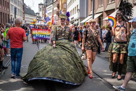 Frankfurt, Germany - July 20, 2019: People are celebrating at the Christopher Street Day in Frankfurt.のeditorial素材