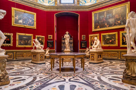 Florence, Italy - September 23, 2020: The tribune room in the Uffizi gallery in Florence.のeditorial素材