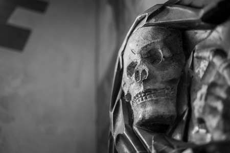 St. Goar, Germany - August 30, 2020: A skull statue in church in St. Goar.