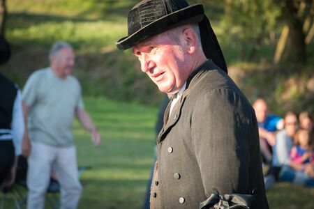 Brem sur Mer, France - July 09, 2016 : man dressed in old clothes during a show of traditional dance troupe Vendee region of France, celebrating a weddingのeditorial素材