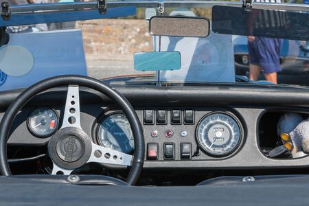 Sables d Olonne, France  - September 23, 2016 : English vintage car rally in the streets of the city, "A Nous les Belles Anglaise" - Antique car in the Streetのeditorial素材