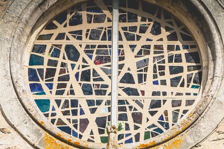 Facade of the church of Commequiers in Franceの写真素材