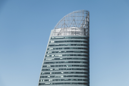 Nanterre, FRANCE, May 09, 2017 - Close-up on the skyscraper ENGIE, an office building located in the...