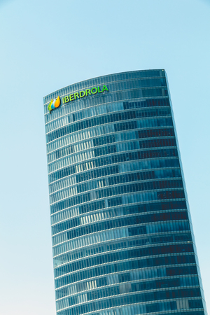 Bilbao, Spain - July 19, 2016 : Close-up on the skyscraper Iberdrola, one of the 10 biggest companies in the world of electricity productionのeditorial素材