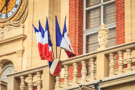 SAINT GERMAIN EN LAY, FRANCE - July 12, 2017 : Detail of the architecture of the Renaissance castle of Saint Germain en Lay, former residence of the kings of France, became the National Archeology Museum inaugurated in May 1867のeditorial素材