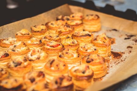 cook prepares smalls french Puff Pastry Shellの写真素材