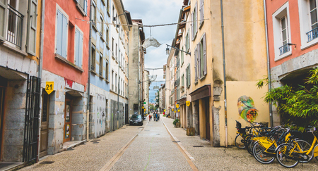 GRENOBLE, FRANCE - September 17, 2016 : Street atmosphere in the city center of Grenoble, France