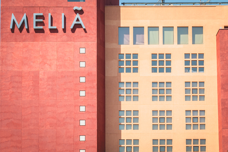 BILBAO, SPAIN - July 19, 2016 : architecture detail of the MELIA hotel, a luxury hotel designed by Ricardo Legorreta and inspired by Eduardo Chillida's sculpturesのeditorial素材