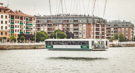 GETXO, near BILBAO - July 20, 2016 - view of the capsule under the Viscaya transporter bridge, which is a major tourist draw for the Getxo suburb of Bilbao, SPAINのeditorial素材