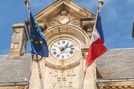 NOIRMOUTIER, FRANCE - July 03, 2017 : architecture detail of the town hall of Noirmoutier, France...