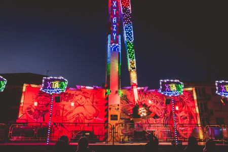 SABLES D OLONNE, FRANCE - November 27, 2016: In a traditional funfair, the EXTAZY thrill ride...