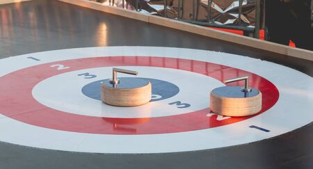 outdoor curling track installed on a Christmas market in Franceの写真素材