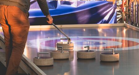 outdoor curling track installed on a Christmas market in Franceの写真素材