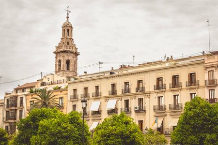 VALENCIA, SPAIN - June 16, 2017 : typical architecture of buildings in the historic district of Valenciaのeditorial素材