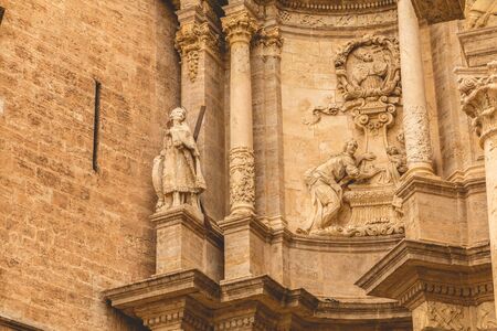 architectural detail of the facade of the Cathedral of St. Mary of Valencia