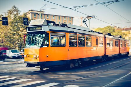 MILAN, ITALY - November 03, 2017 : old tram line 12 of the company Azienda Trasporti Milanesi...