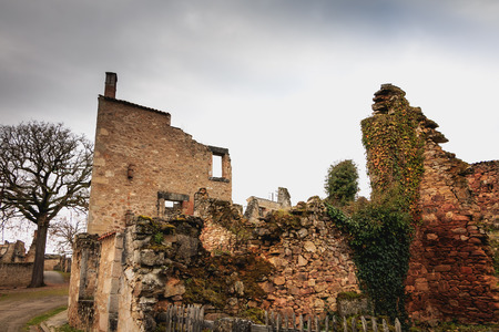 ORADOUR SUR GLANE, FRANCE - December 03, 2017 : ruined house destroyed by fire following the massacre of the entire population by the German army on June 10, 1944. The village has become a symbol and has remained in the state since that dateのeditorial素材