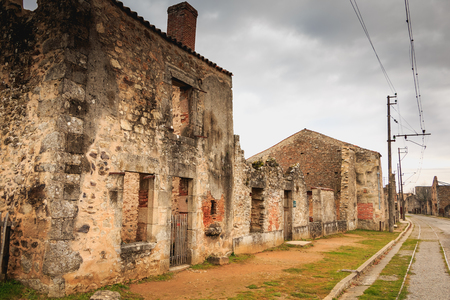 ORADOUR SUR GLANE, FRANCE - December 03, 2017 : ruined house destroyed by fire following the massacre of the entire population by the German army on June 10, 1944. The village has become a symbol and has remained in the state since that dateのeditorial素材