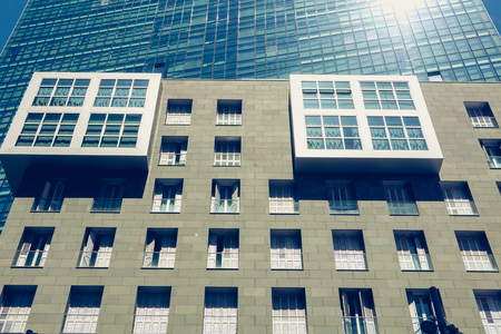 BILBAO, SPAIN - July 19, 2016 : architectural detail of an office tower in the modern district of the cityのeditorial素材