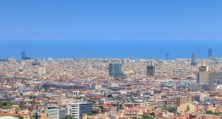BARCELONA, SPAIN - June 21, 2017 : aerial view of Barcelona from the mountains on a summer dayのeditorial素材