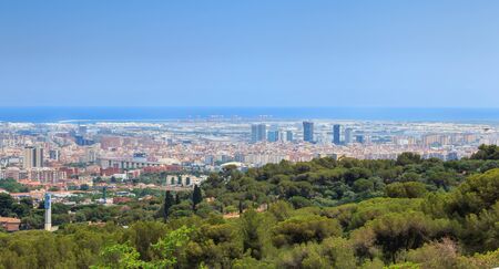 BARCELONA, SPAIN - June 21, 2017 : aerial view of Barcelona from the mountains on a summer dayのeditorial素材