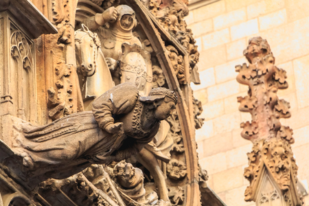BARCELONA, SPAIN -  June 20, 2017 : Architectural detail of the Historical Archives of the Hospital of the Holy Cross and Saint Paul in town center a summer dayのeditorial素材