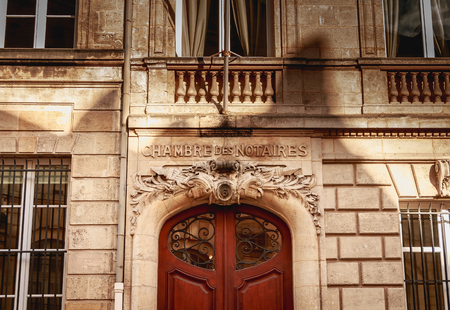 BORDEAUX, FRANCE - January 26, 2018 : architectural detail of the facade of the chamber of Gironde notaries on a winter dayのeditorial素材