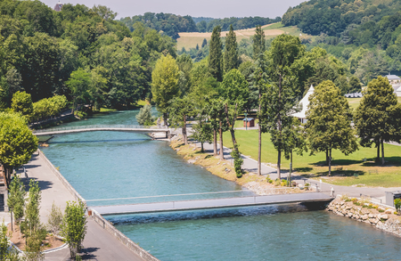 LOURDES, FRANCE - June 22, 2017 : view of the park next to the cathedral of Lourdes on a summer dayのeditorial素材