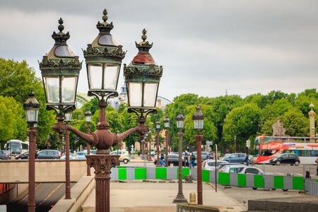 Paris, France - May 08, 2017 : lanterns of the Place de Concorde a gray spring day, formerly running on gas and now on electricityのeditorial素材