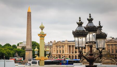 Paris, France - May 08, 2017 : lanterns of the Place de Concorde a gray spring day, formerly running on gas and now on electricityのeditorial素材