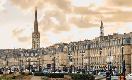Bordeaux, France - January 26, 2018 : traffic in the Quay Richelieu street near the river on a winter dayのeditorial素材