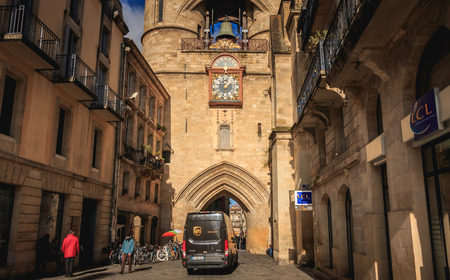 Bordeaux, France - January 26, 2018 : architectural detail of the big bell also called the Porte Saint James on a winter dayのeditorial素材