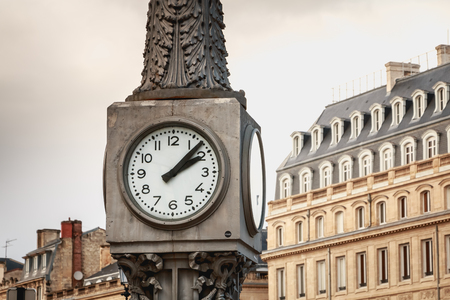 Bordeaux, France - January 26, 2018 : closeup of the big clock in front of the Bordeaux Opera on a...