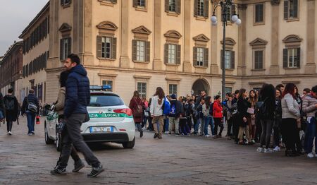 Milan, Italy - November 02, 2017 : police car patrol the streets around the cathedral on a fall dayのeditorial素材