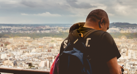 Paris, France - October 08, 2017 : tourists watch Paris from the top of the Eiffel Tower on a fall dayのeditorial素材